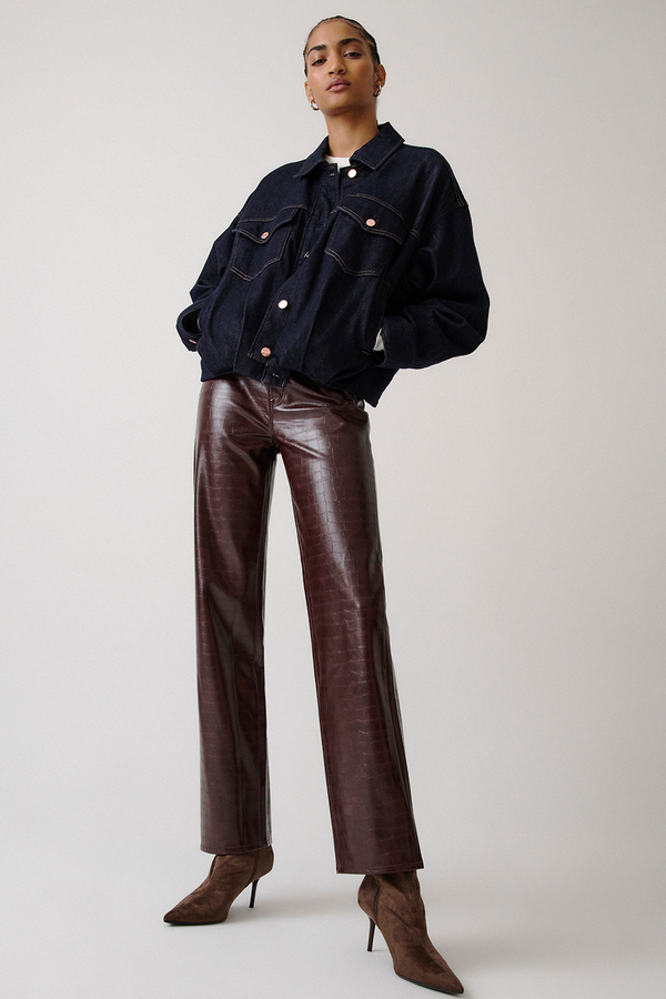 Cassie Super High Rise Straight - Burgundy Croc