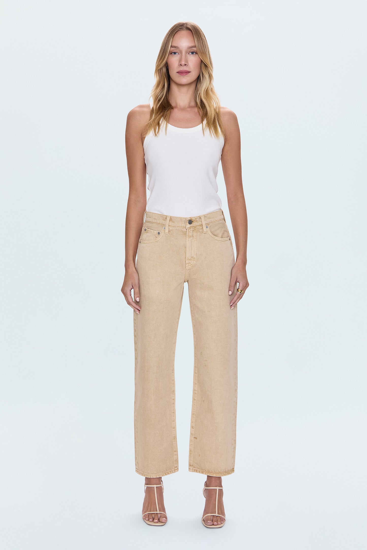 Lexi Mid Rise Bowed Straight Jean - Sand Dollar