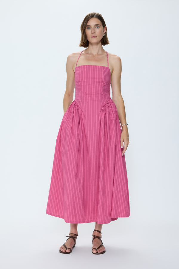 Sadee Open Back Dress - Magenta Stripe