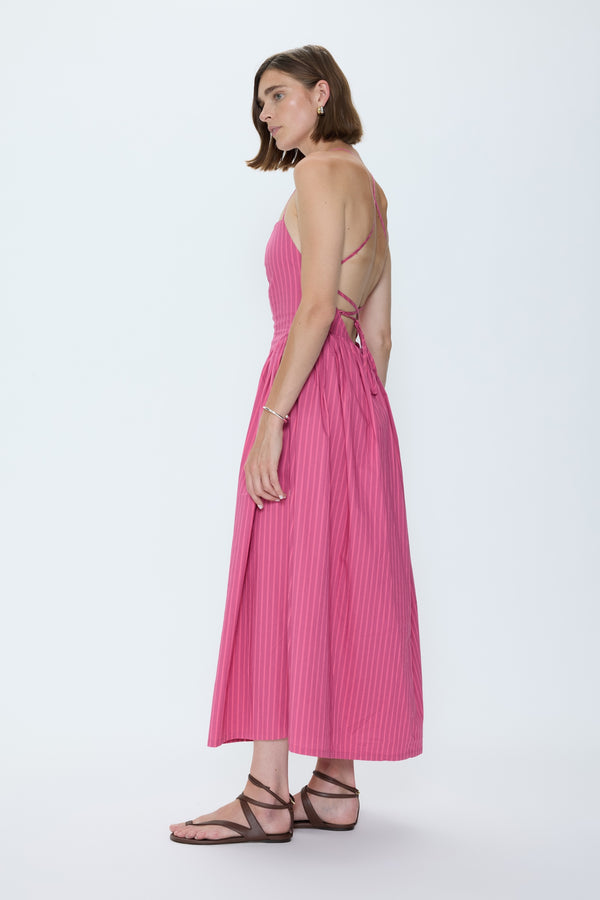 Sadee Open Back Dress - Magenta Stripe
