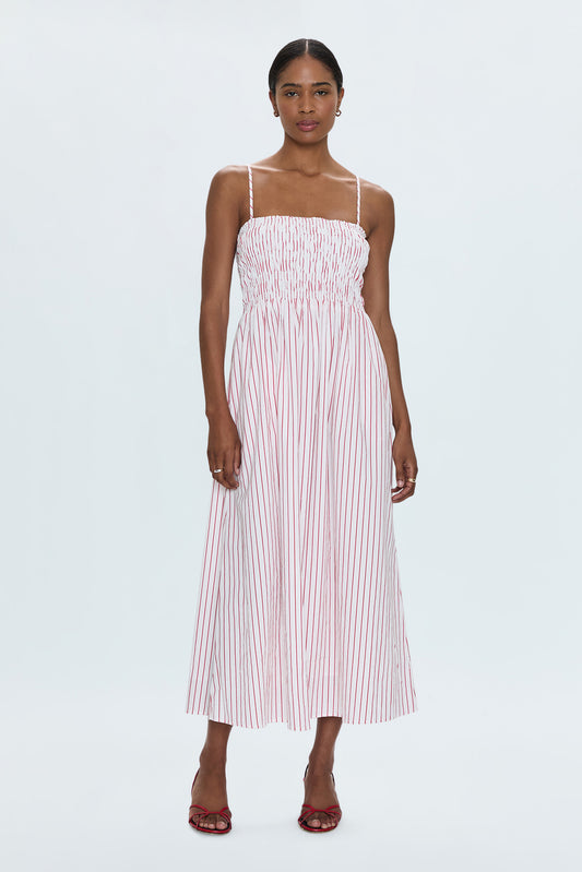 Bianca Shirred Bodice Dress - Ruby Stripe