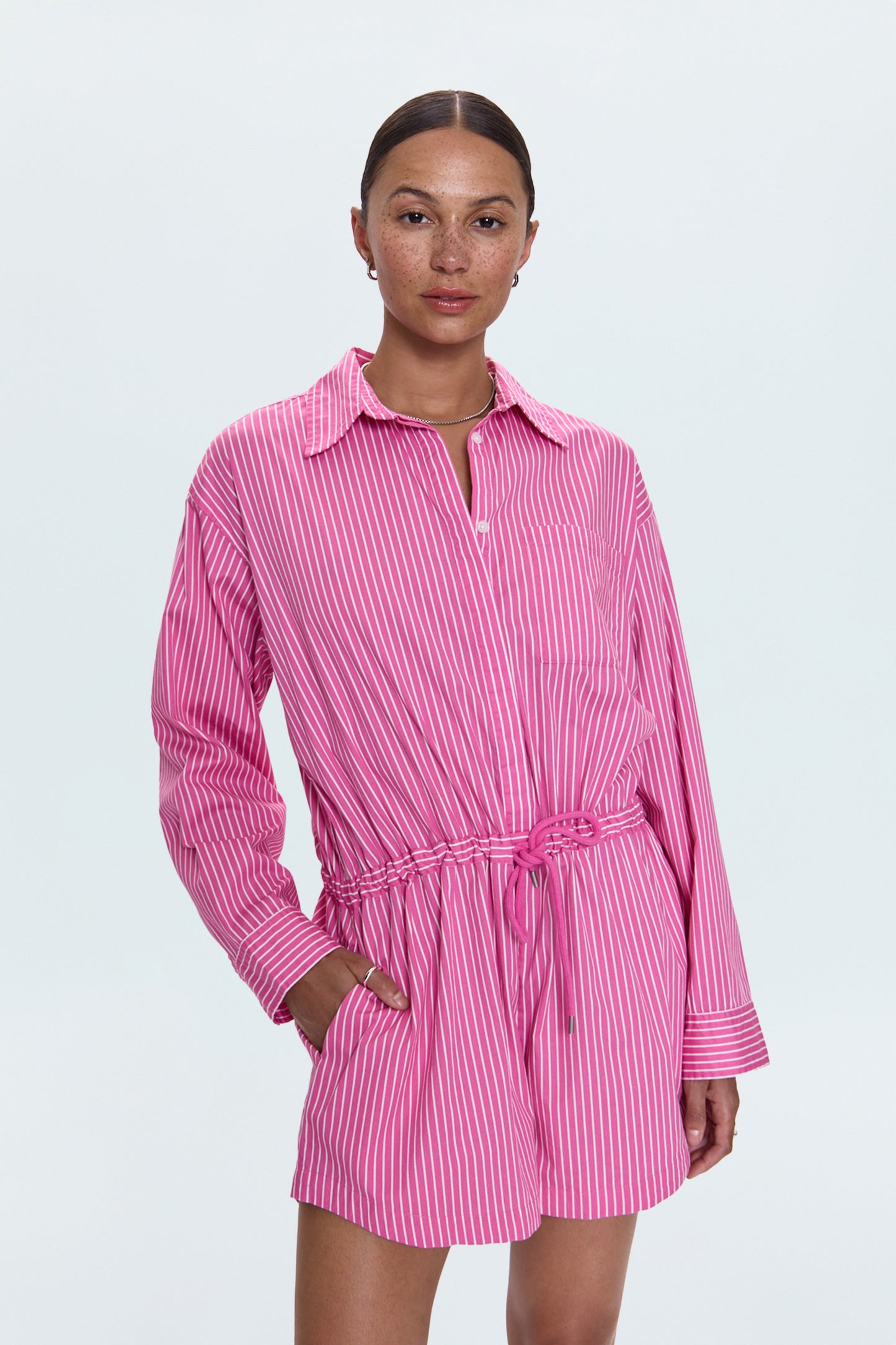 Amelie Romper - Pink Carnation Stripe
