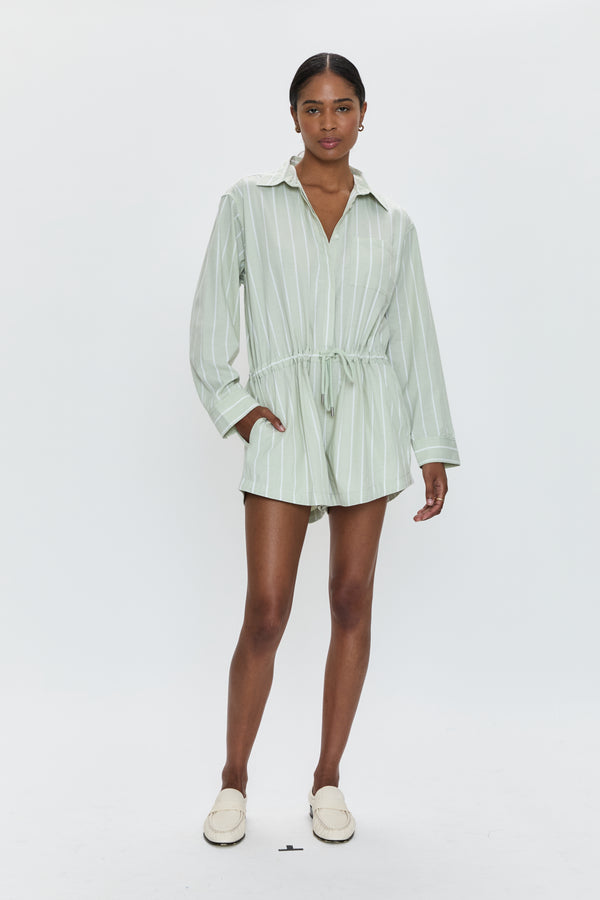 Amelie Romper- Pistachio Stripe
