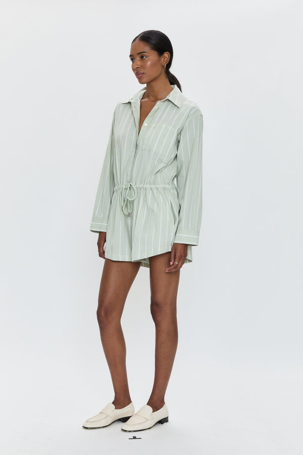 Amelie Romper- Pistachio Stripe