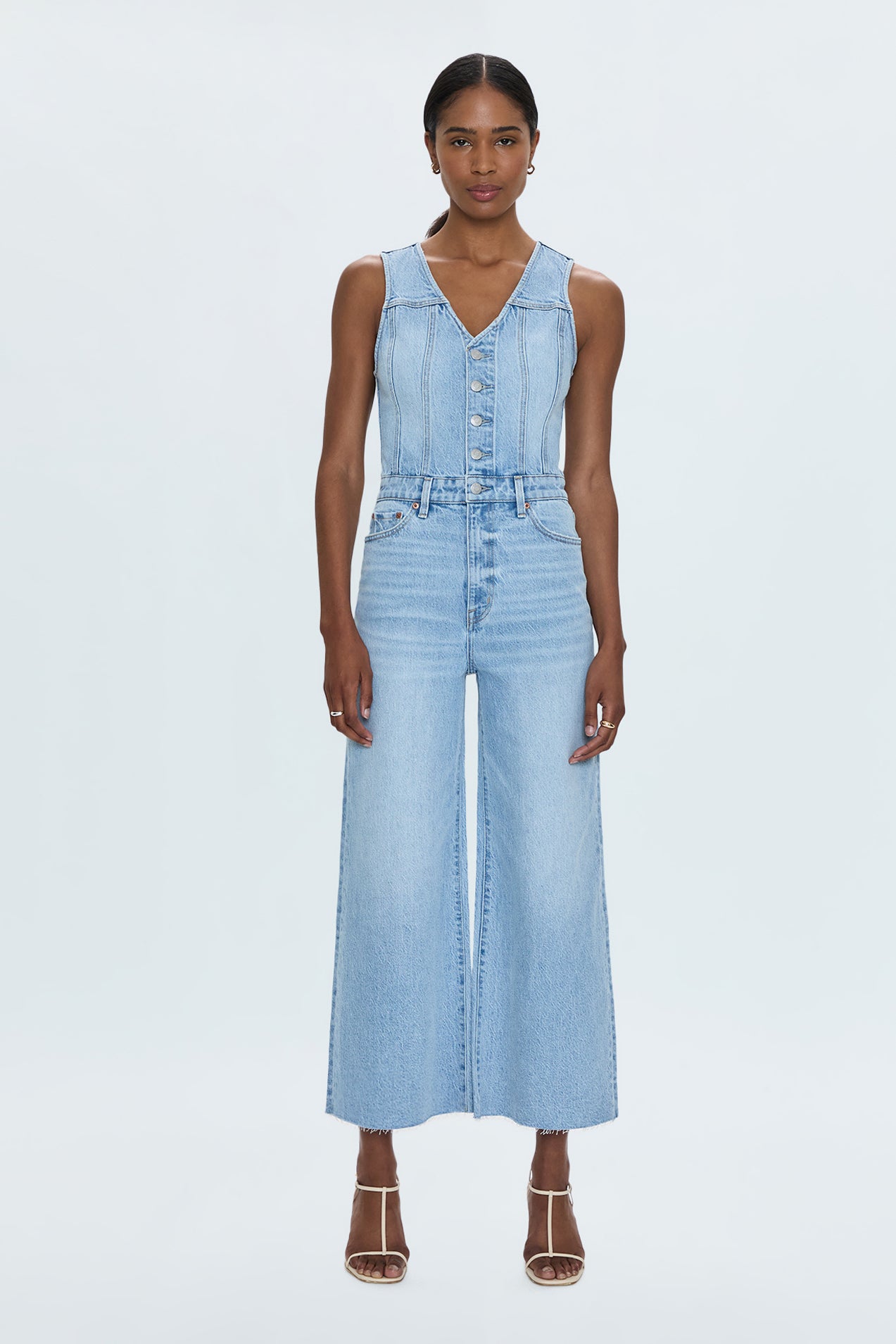 Aria Cropped Fitted Vest Jumpsuit Priority – Pistola Denim