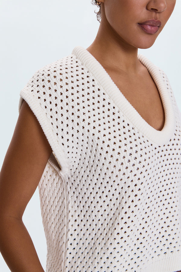 Beck Open Knit Cropped Sweater - Le Blanc