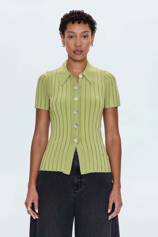 Dominique Ribbed Cardigan - Soft Lime