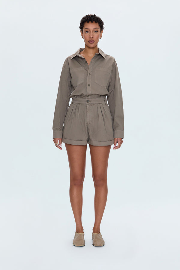Archie Pleated Romper - Soft Moss