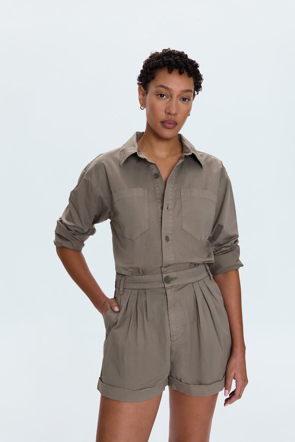 Archie Pleated Romper - Soft Moss