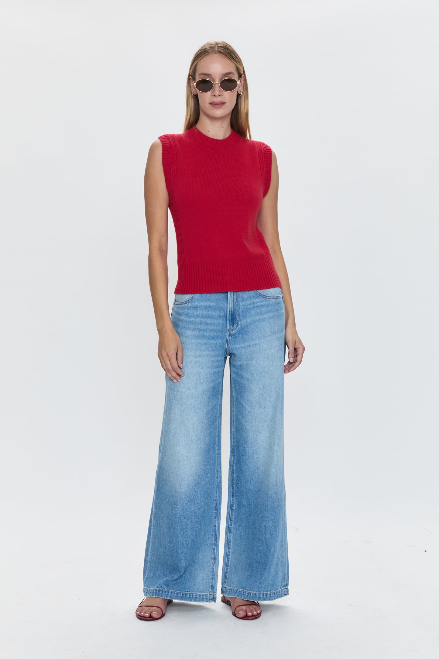 Leandra Sleeveless Crewneck Sweater - Ruby
