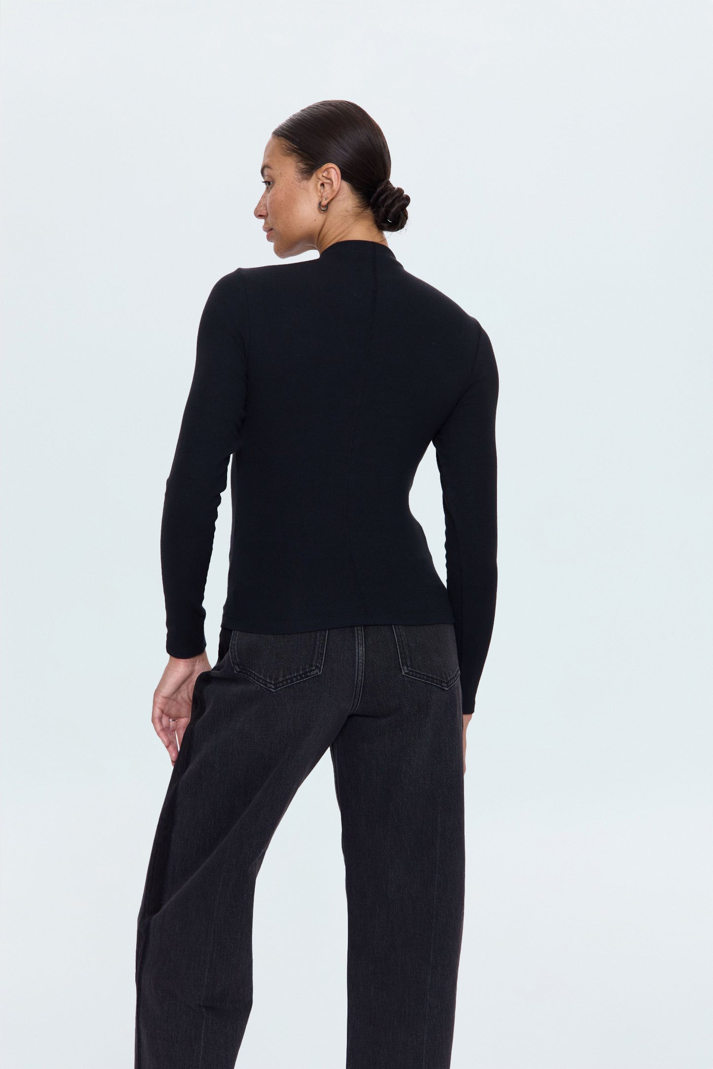 Dara Long Sleeve Funnel Neck Top - Noir