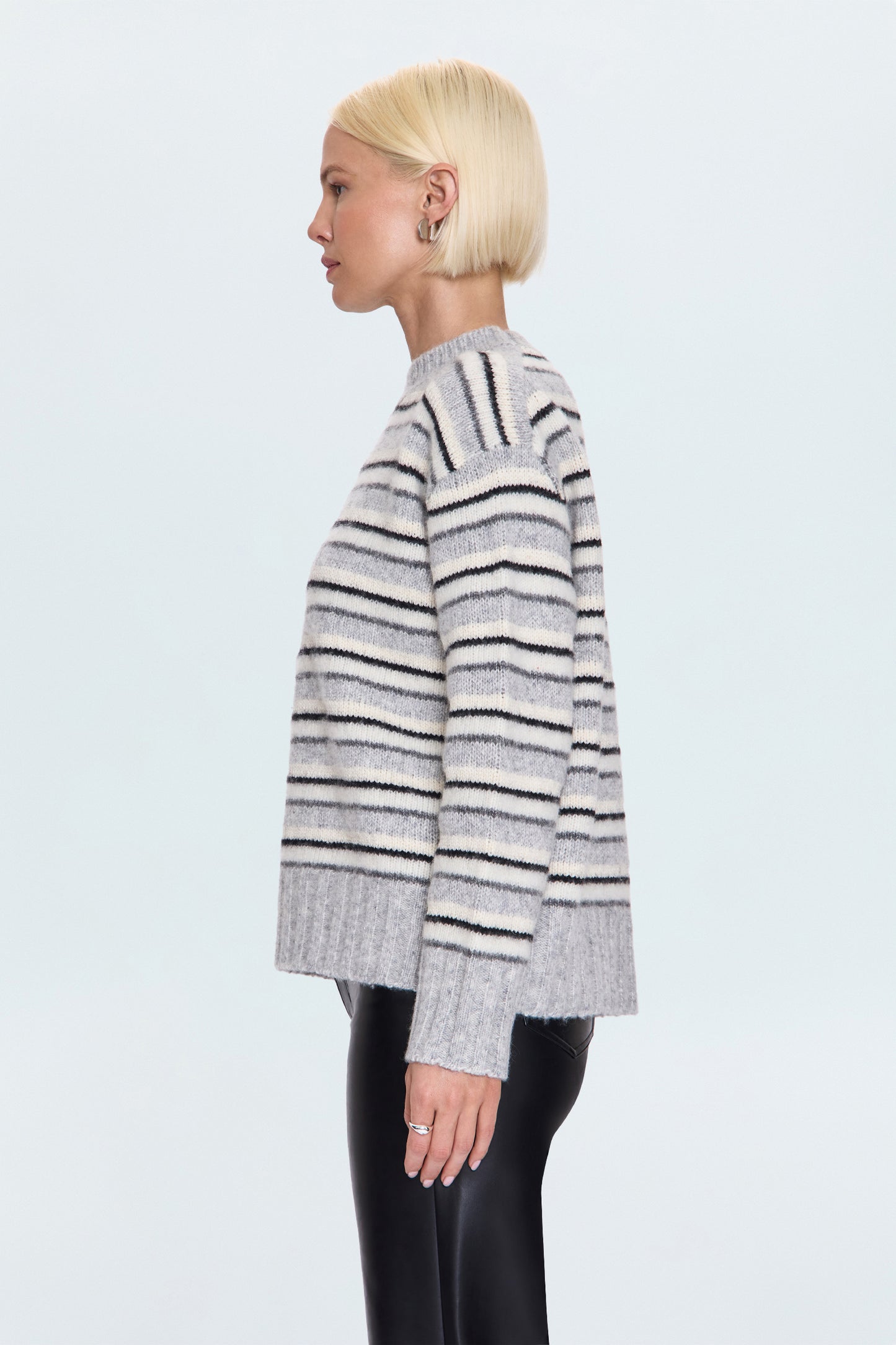 Hanna Oversized Variegated Stripe Sweater - Grey White Stripe
