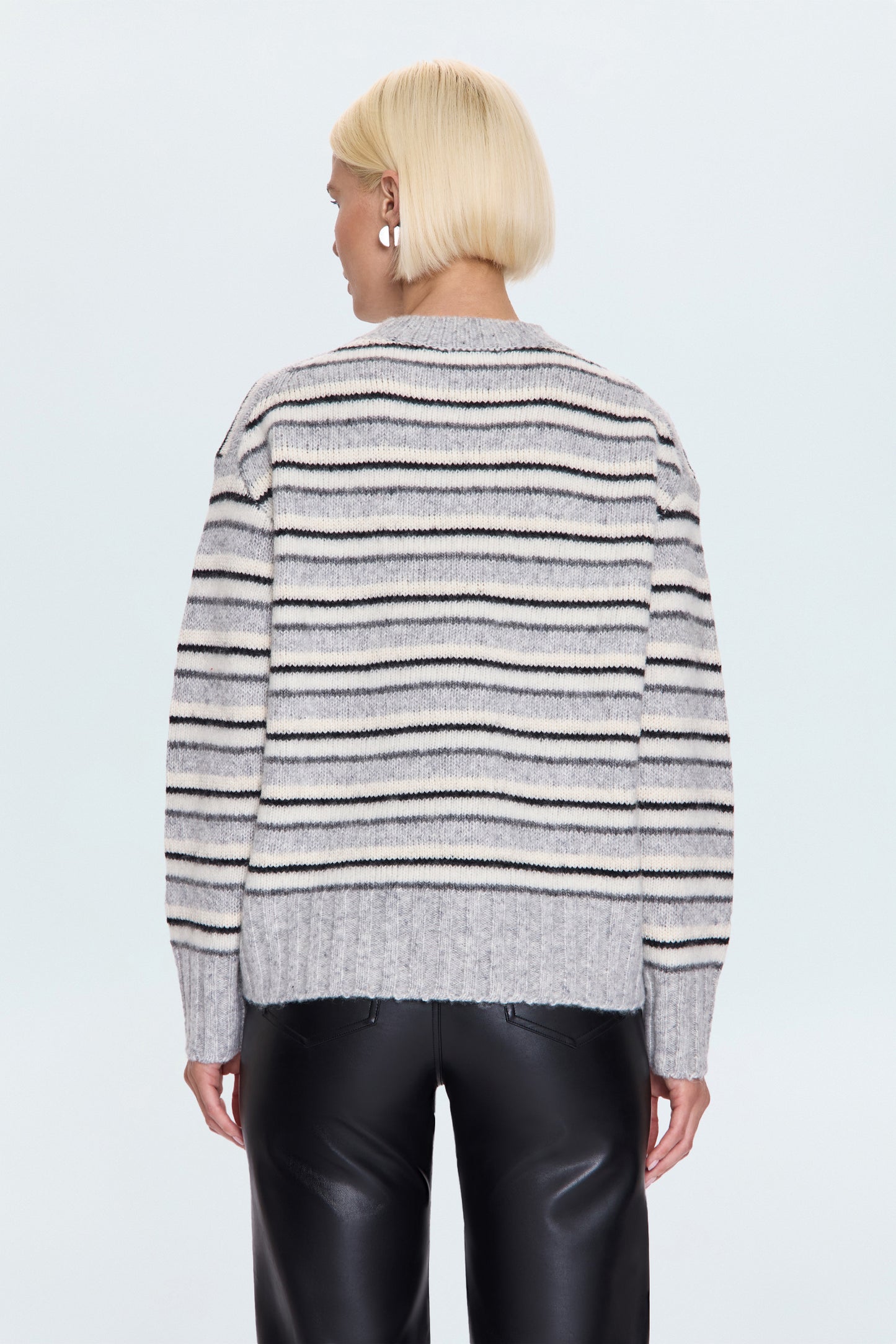 Hanna Oversized Variegated Stripe Sweater - Grey White Stripe