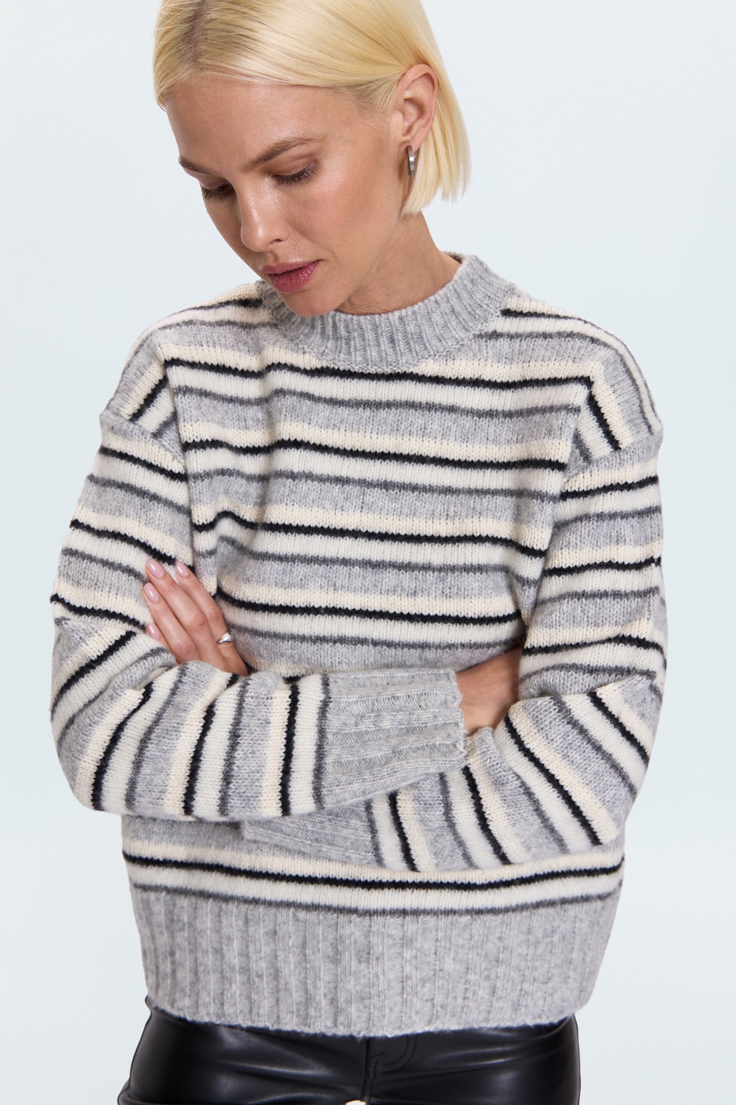 Hanna Oversized Variegated Stripe Sweater - Grey White Stripe