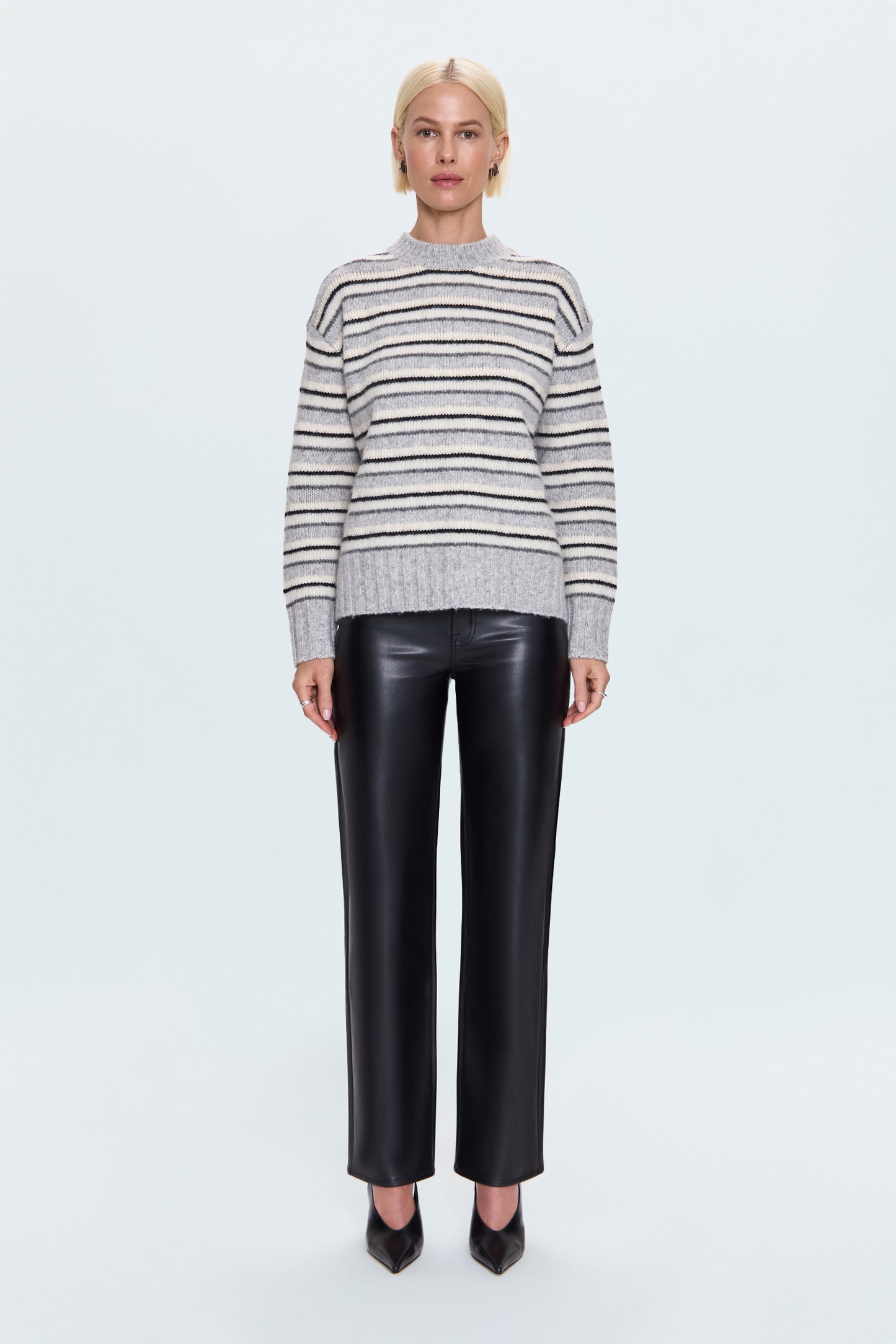 Hanna Oversized Variegated Stripe Sweater - Grey White Stripe
