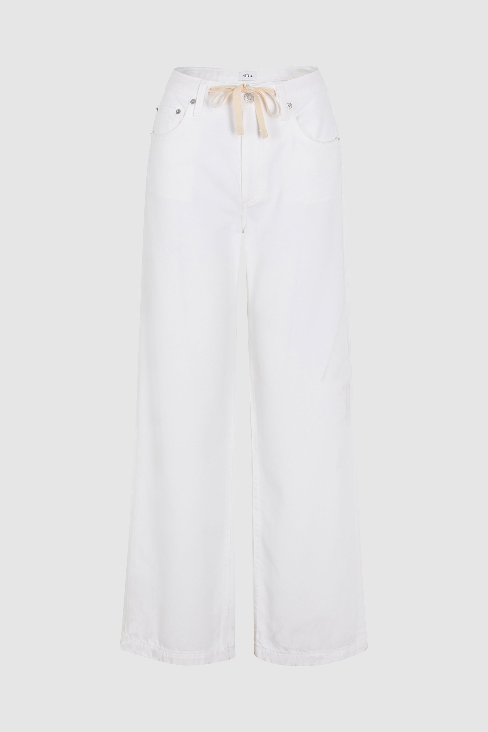 PETITE Jadyn Mid Rise Drawstring Palazzo Jean - Optic White
