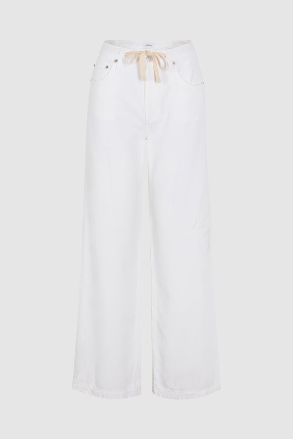 PETITE Jadyn Mid Rise Drawstring Palazzo Jean - Optic White