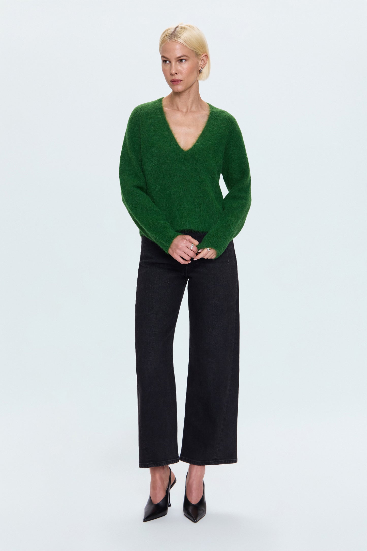 Kit V-Neck Long Sleeve Pullover Sweater - Wintergreen