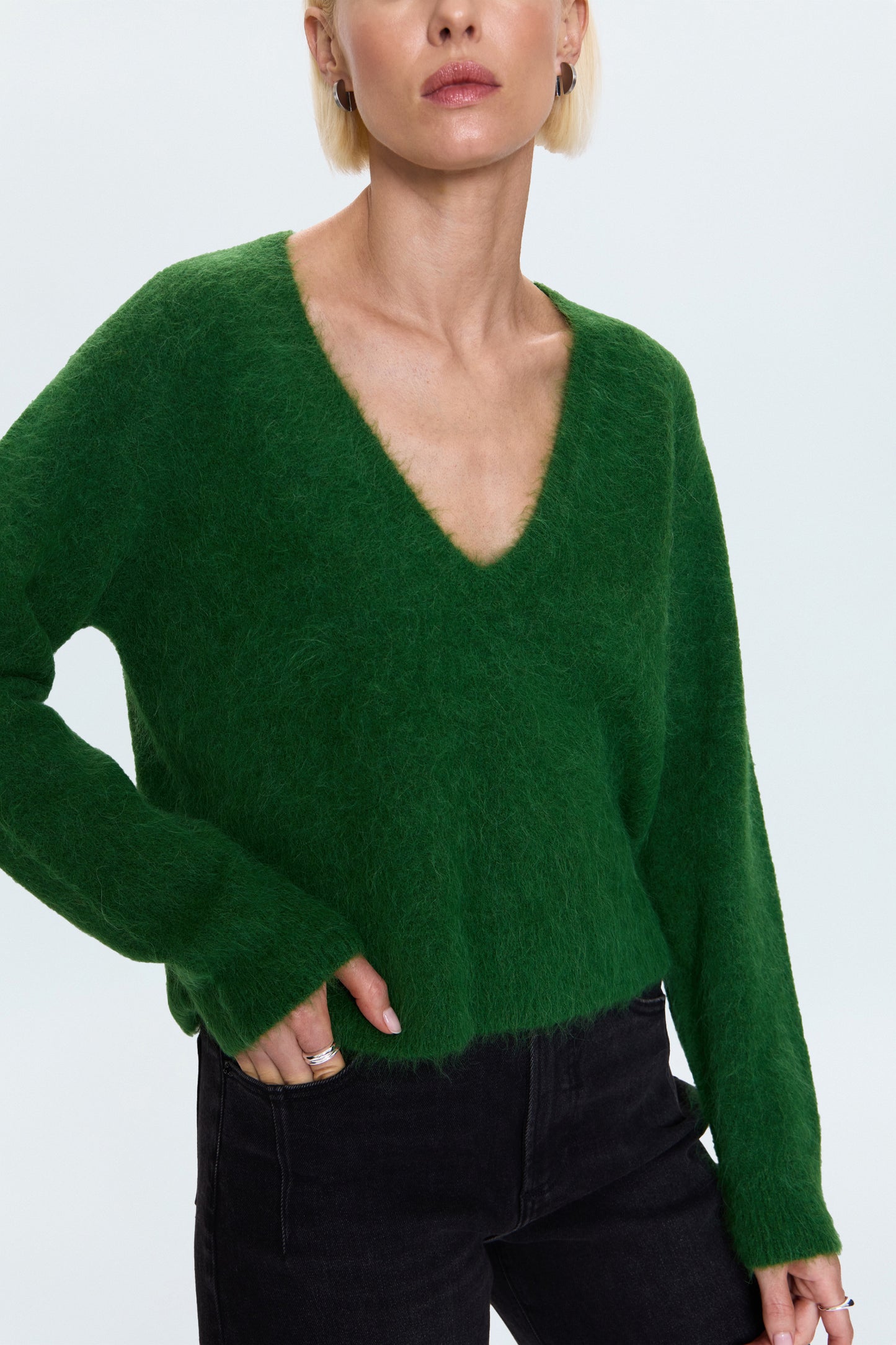 Kit V-Neck Long Sleeve Pullover Sweater - Wintergreen