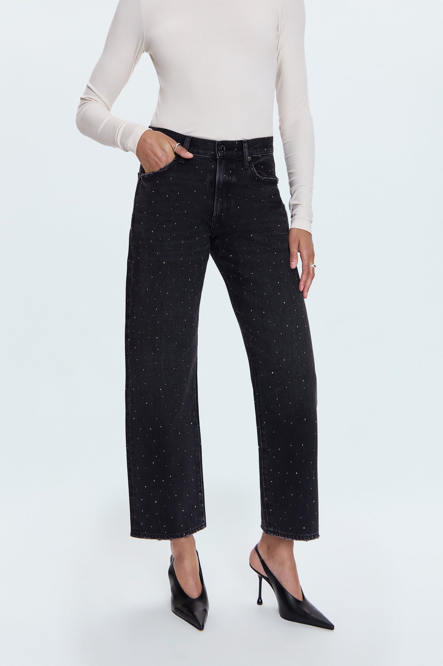 Lexi Mid Rise Bowed Straight Jean- Silver Screen