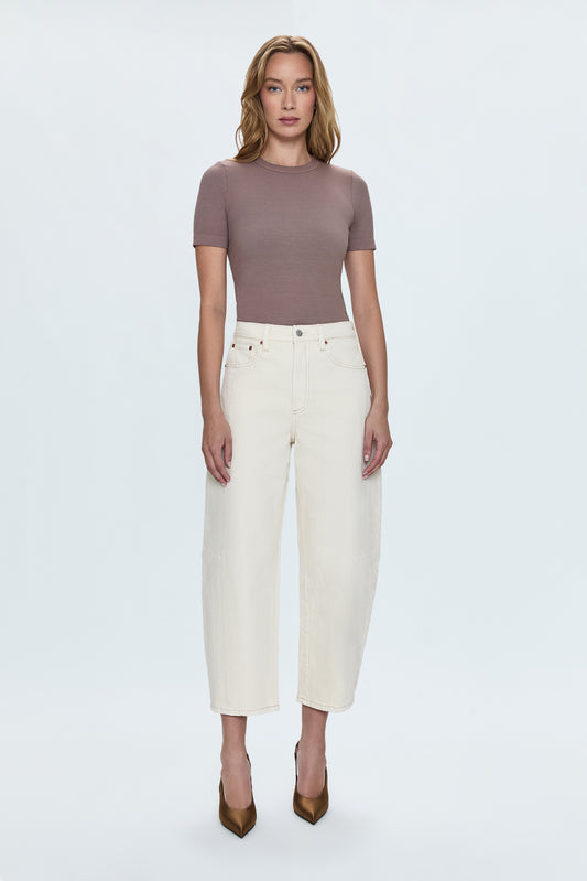 Eli High Rise Barrel Jean - Ecru