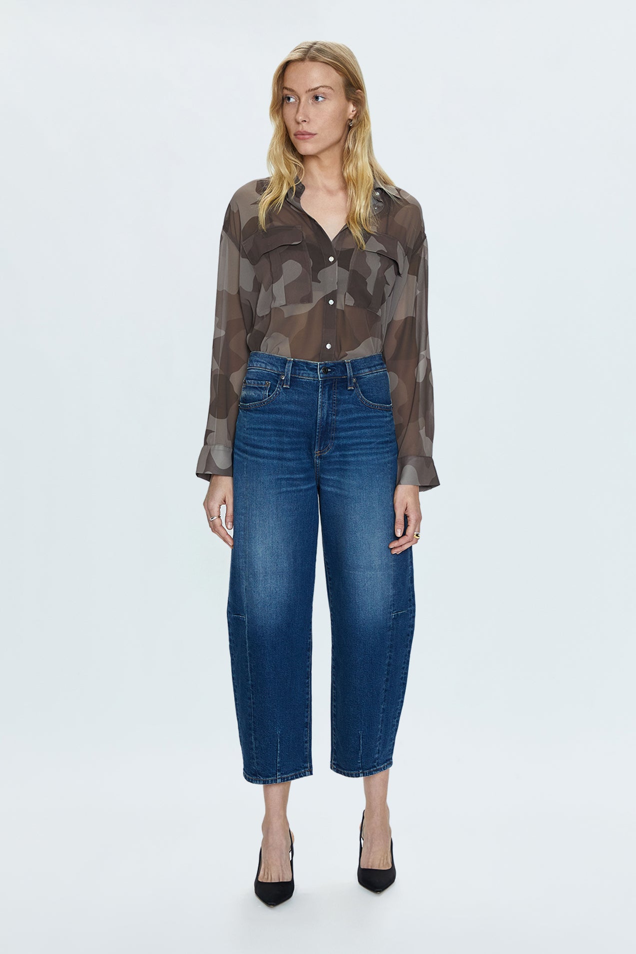 PETITE Eli High Rise Barrel Jean - Mixer