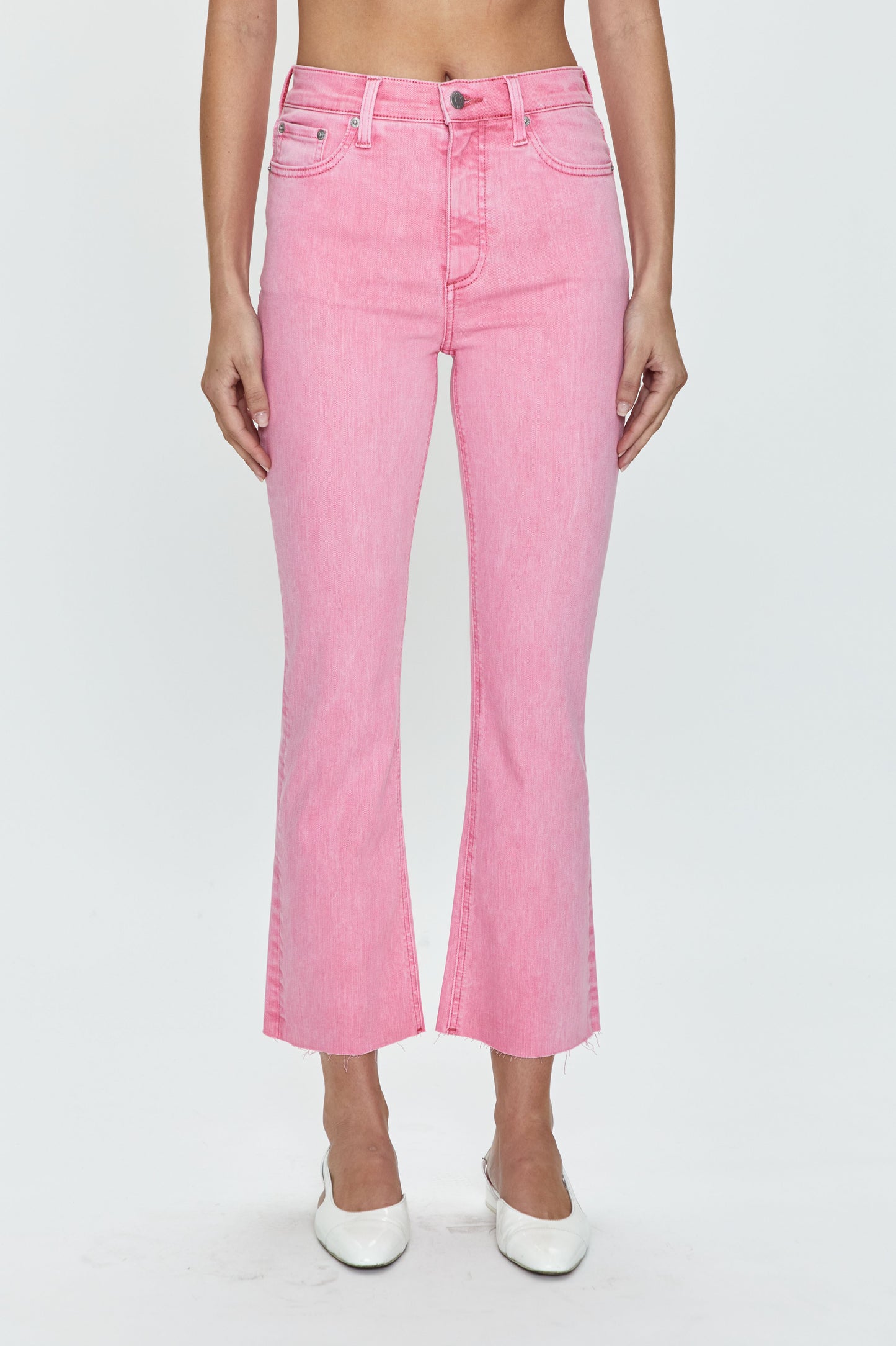 Lennon High Rise Crop Boot Jean - Carnation Pink Snow