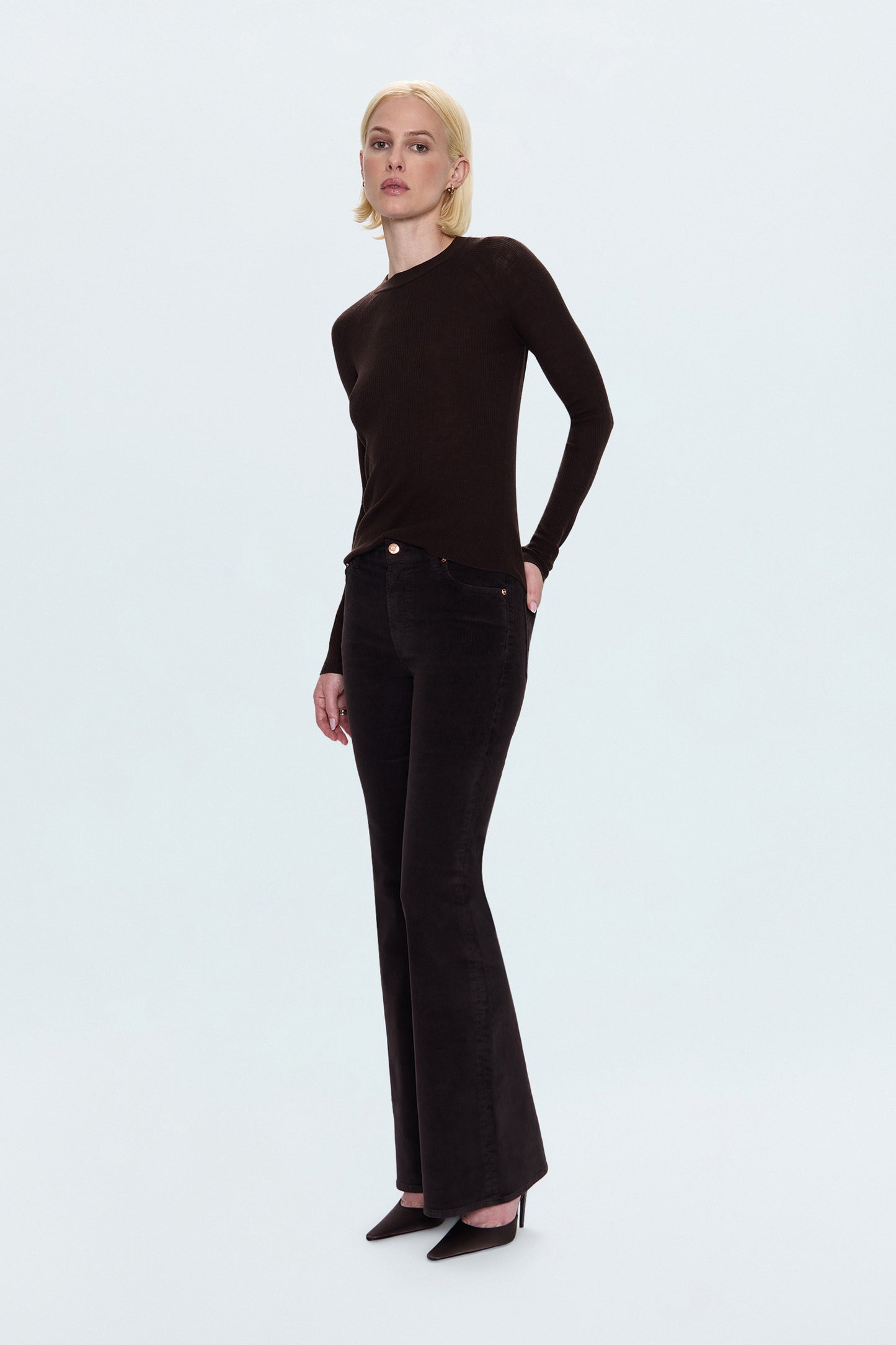 Kinsley Mid Rise Ultra Flare Pant - Mocha