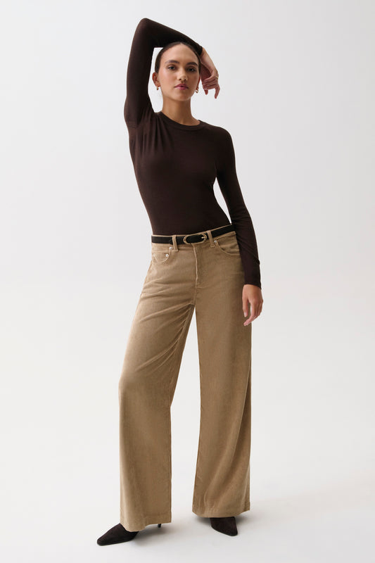 Jadyn Mid Rise Palazzo Jean - Camel