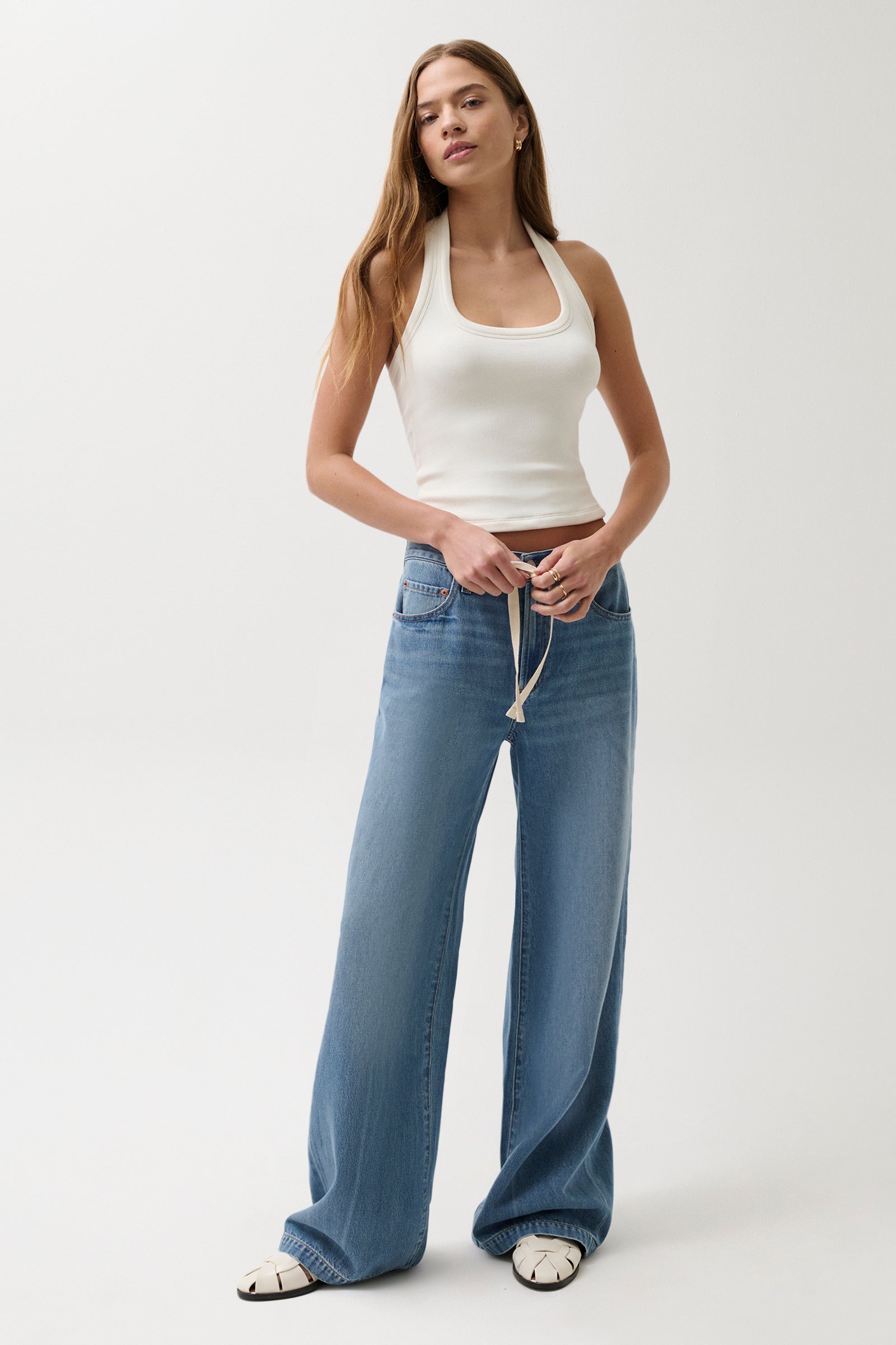 神迅 JIN-JIN　1006 Jadyn Mid Rise Drawstring Palazzo Jean - Expanse – Pistola Denim