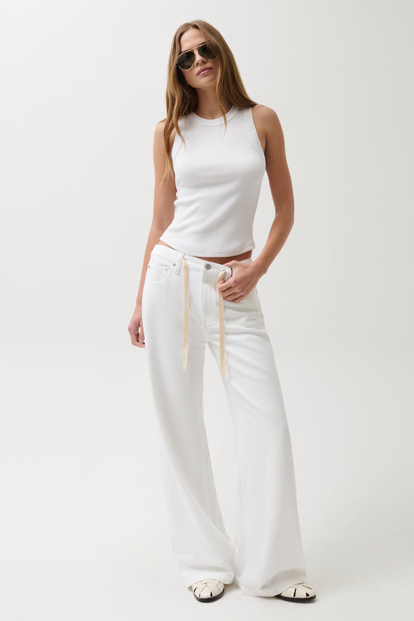 Jadyn Mid Rise Drawstring Palazzo Jean - Optic White