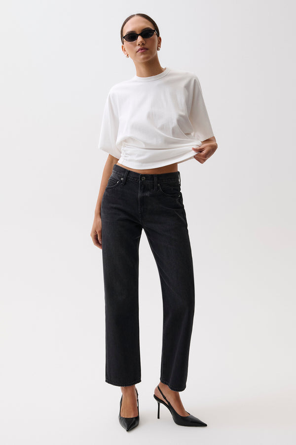 Lexi Mid Rise Bowed Straight - Black Night