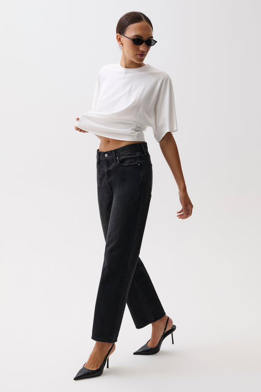 Lexi Mid Rise Bowed Straight - Black Night