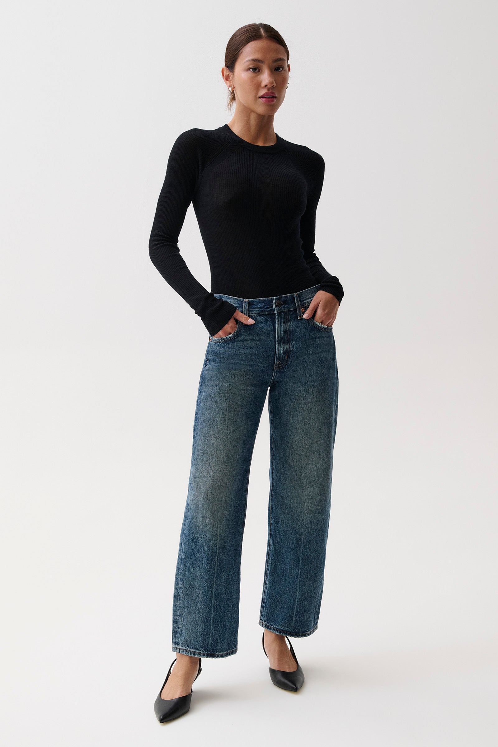 PETITE Lexi Mid Rise Bowed Straight Jean - Artisan – Pistola Denim