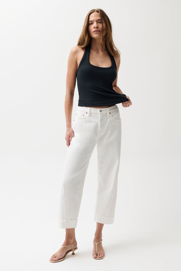 Pistola Kacey Mid Rise Cuffed Boyfriend - Optic White mid rise jeans