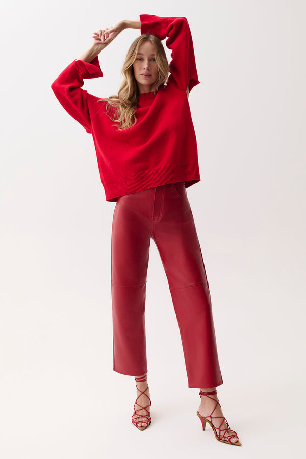 Jett High Rise Bowed Straight - Savvy Red