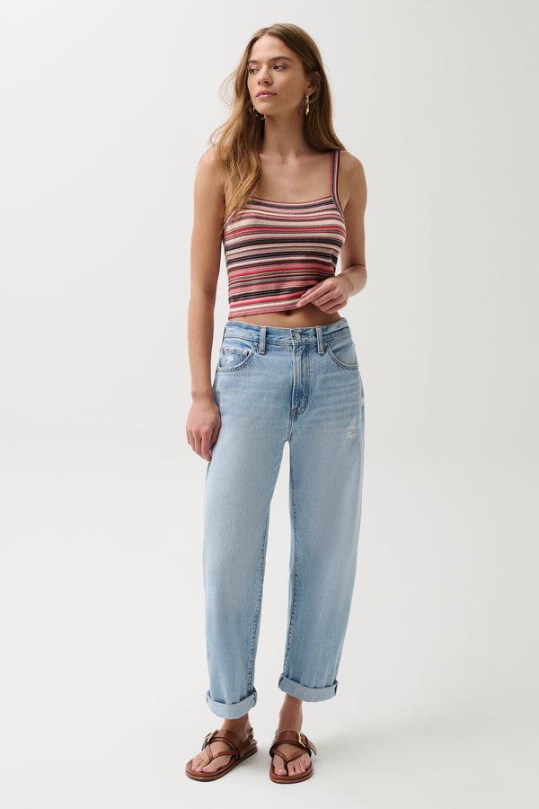 Pistola Donny Rolled Hem Boyfriend Jean - Old Blues high rise wide leg relaxed faded wash jeans