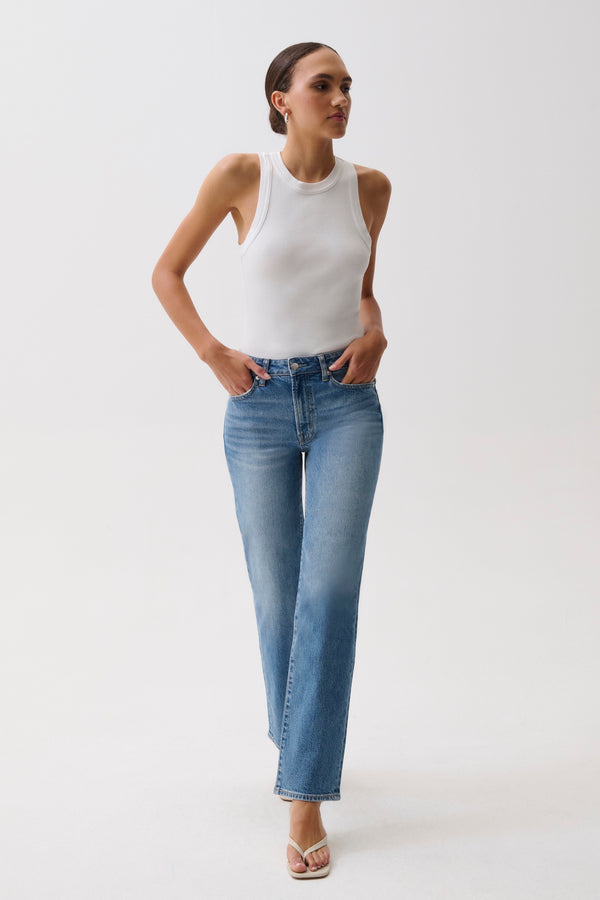 Aleks Mid Rise Straight Long Jean- Muse