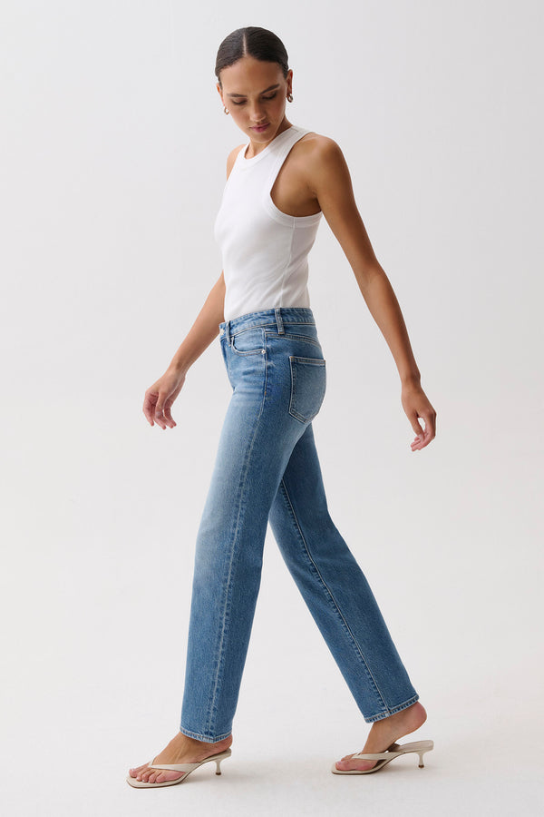 Aleks Mid Rise Straight Long Jean- Muse
