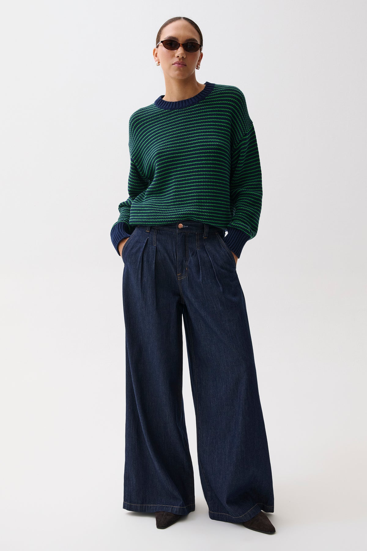 Delphine Pleated Denim Wide Leg - Force