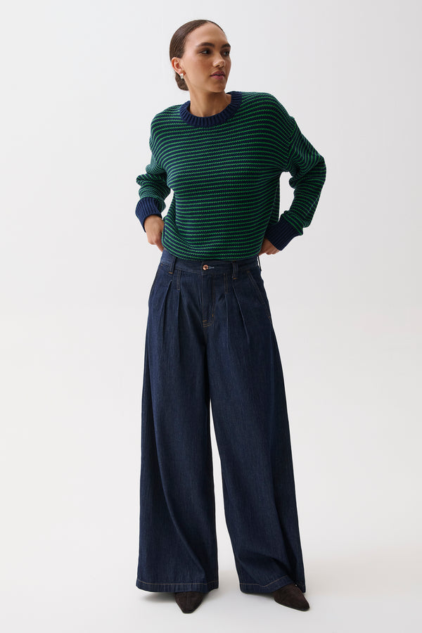 Delphine Pleated Denim Wide Leg - Force