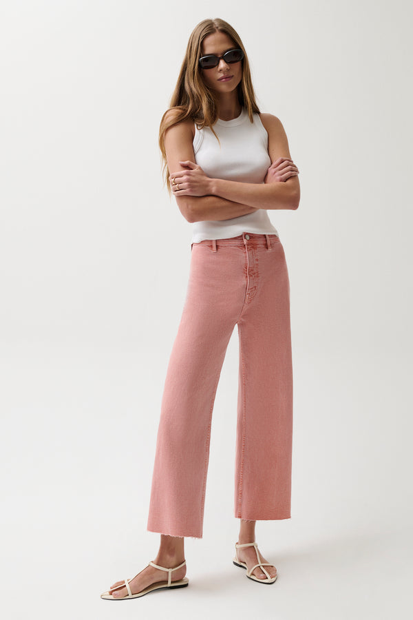 Penny High Rise Wide Leg Crop Jean - Coral Rose