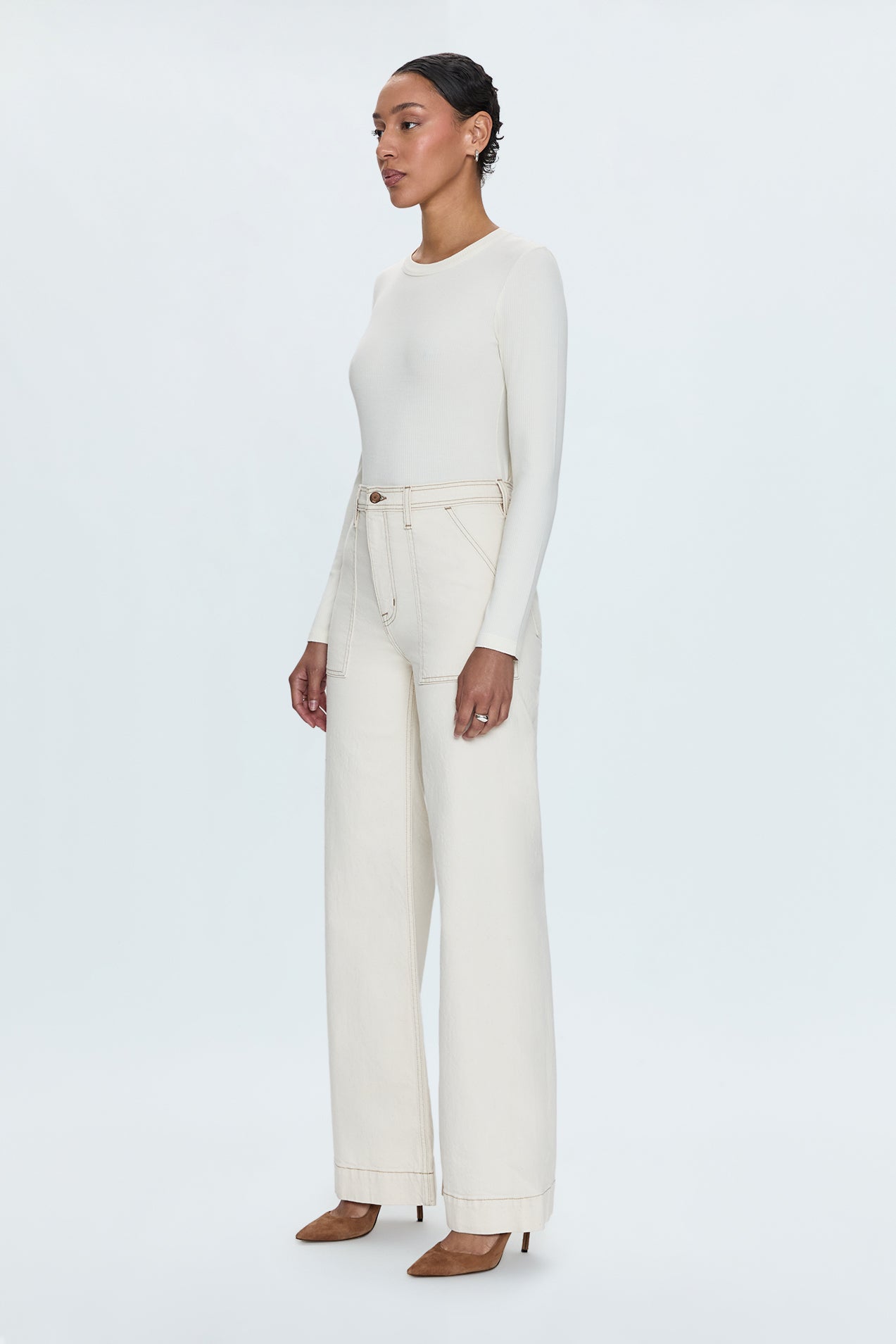 PETITE Penny High Rise Wide Jean - Ecru