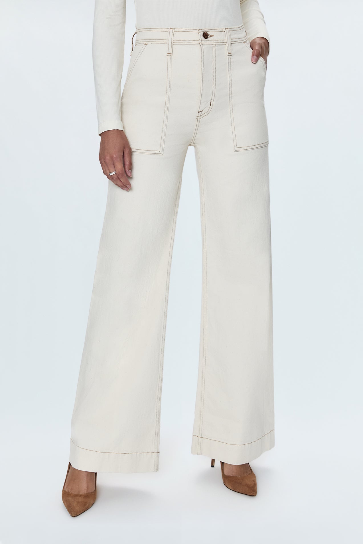 PETITE Penny High Rise Wide Jean - Ecru