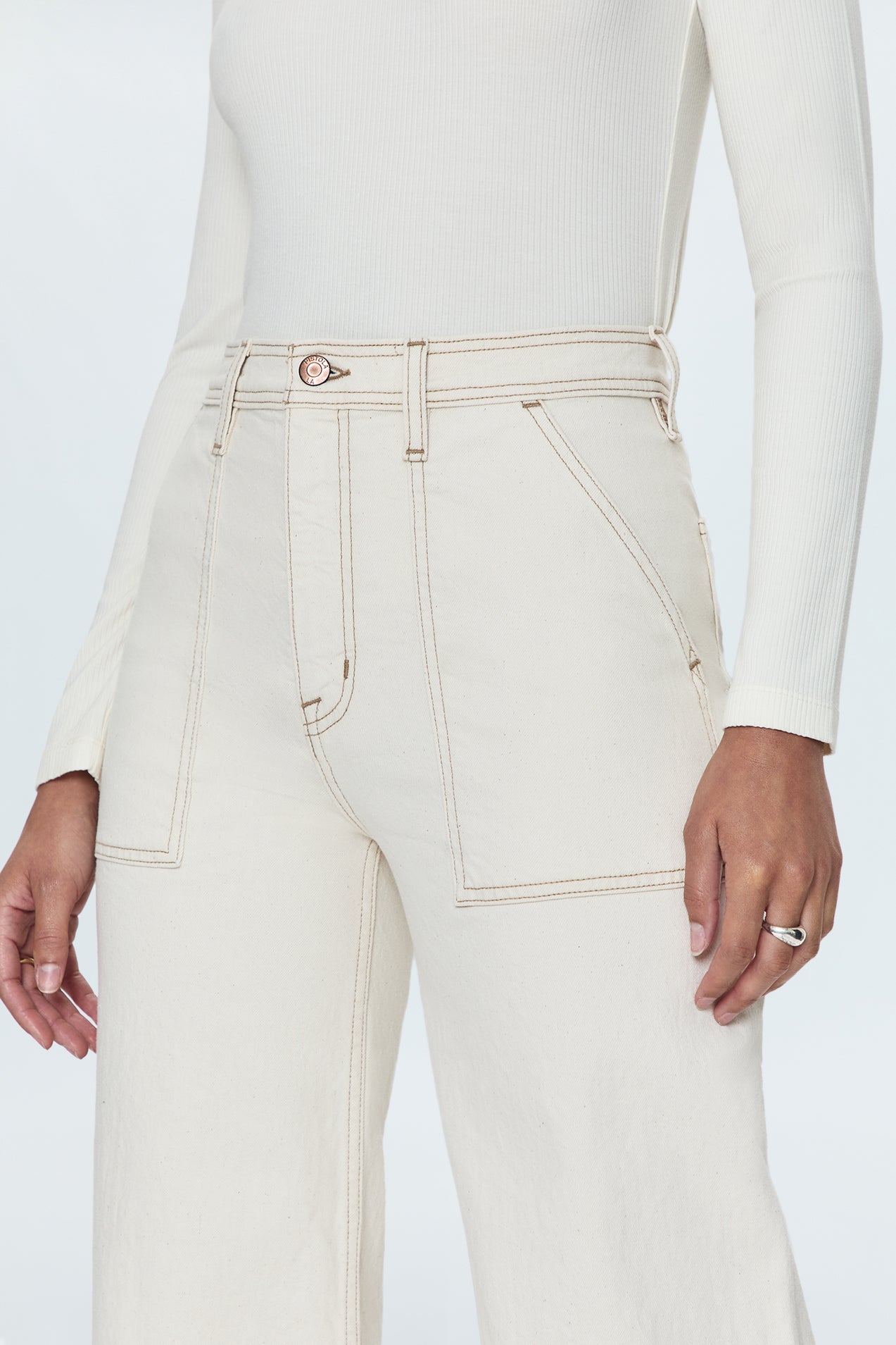 PETITE Penny High Rise Wide Jean - Ecru
