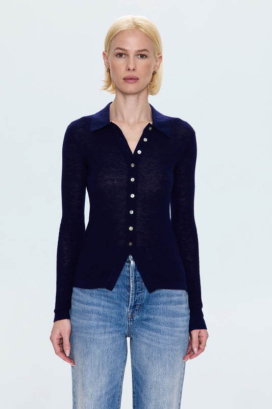 Korey Fitted Rib Cardigan - Navy