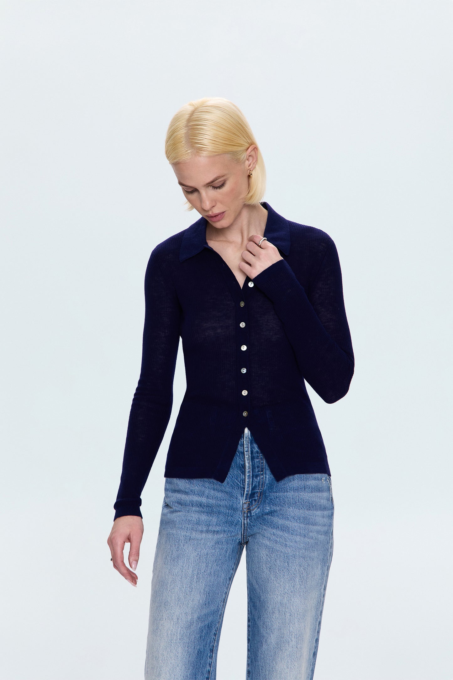 Korey Fitted Rib Cardigan - Navy