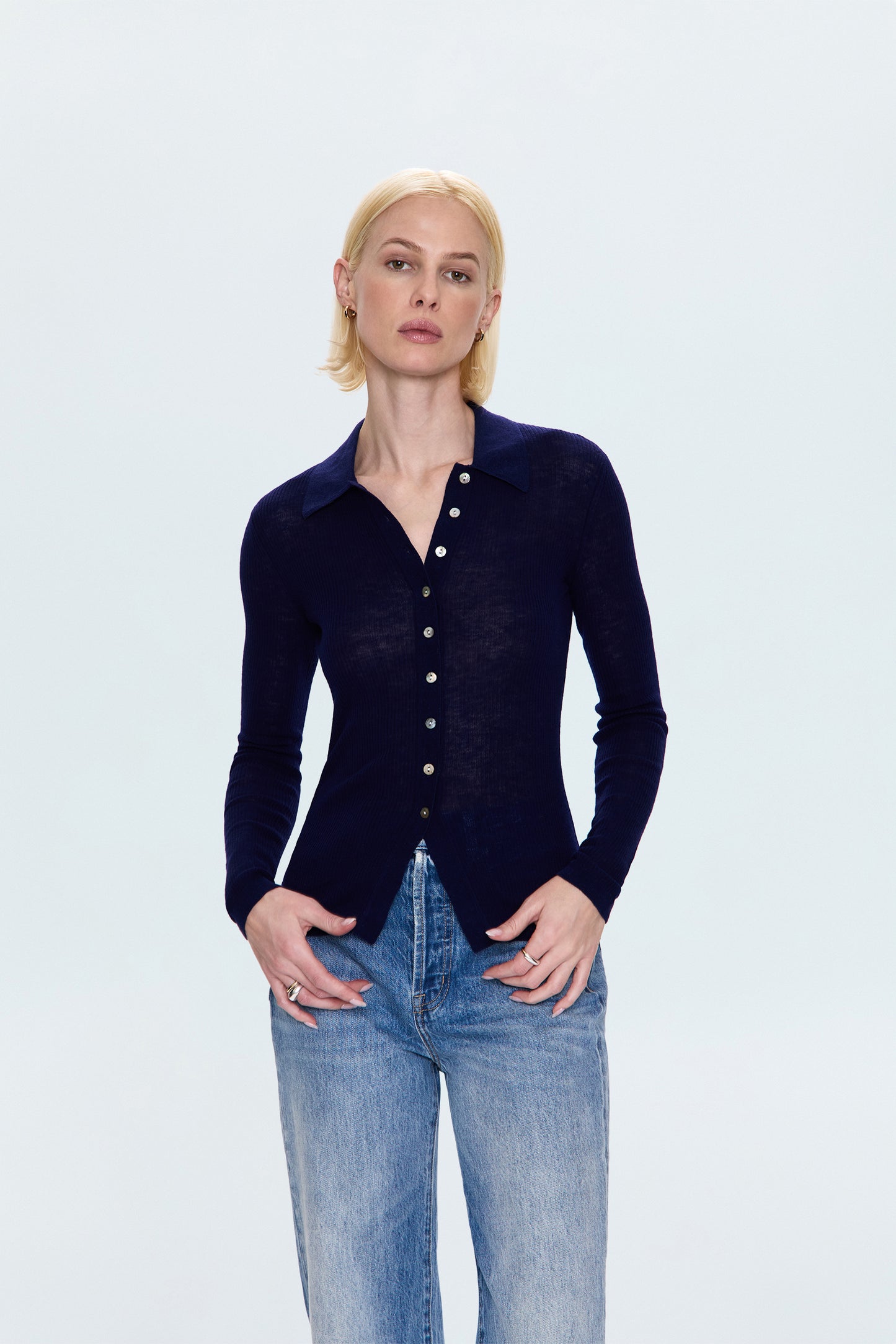 Korey Fitted Rib Cardigan - Navy