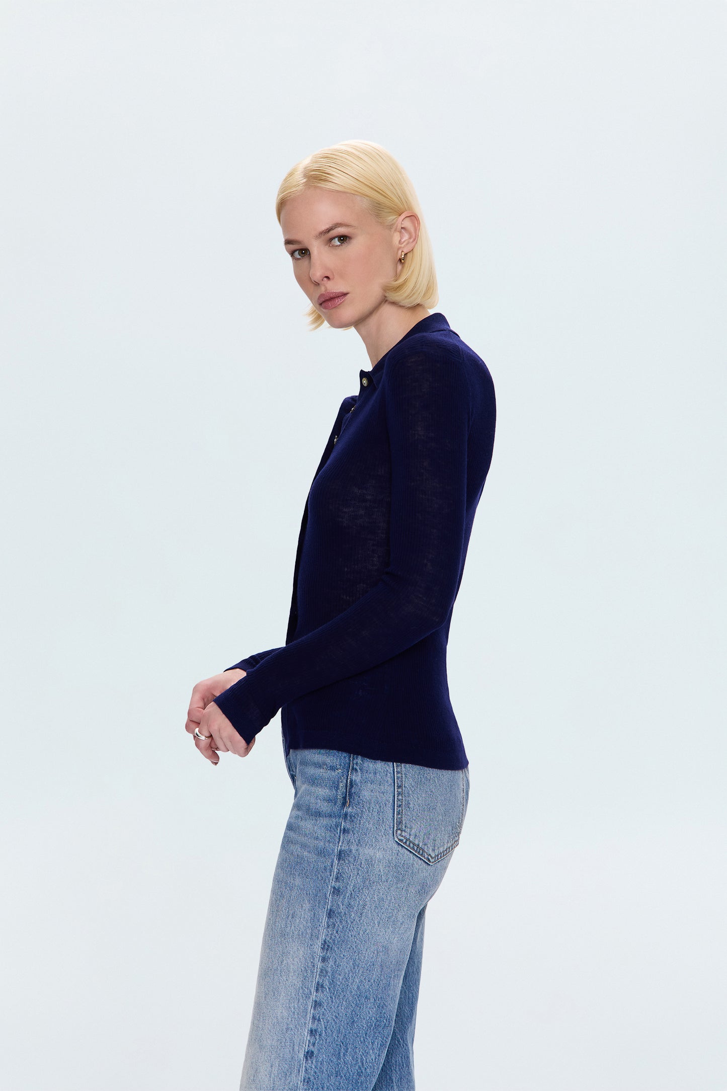 Korey Fitted Rib Cardigan - Navy