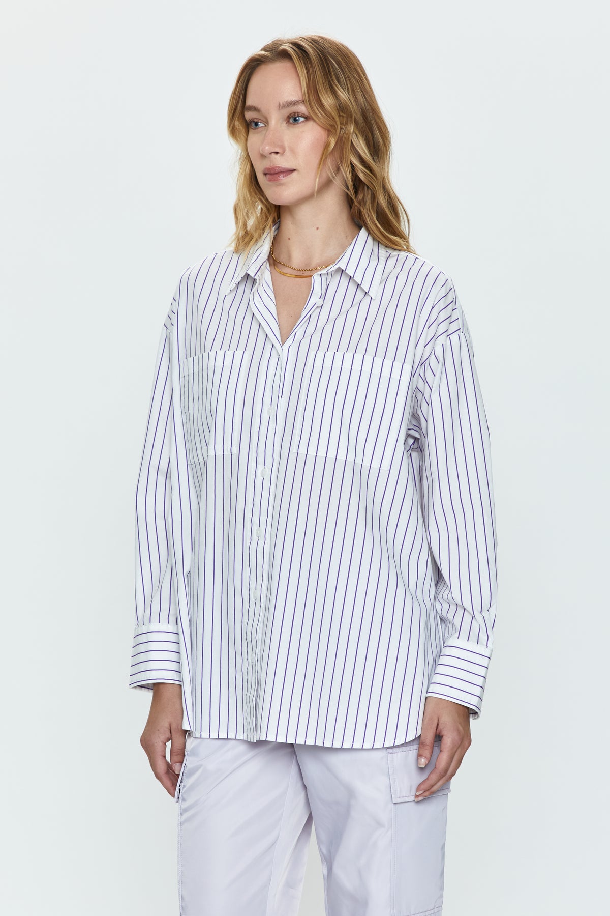 Rena Button Down Shirt - Violette Stripe